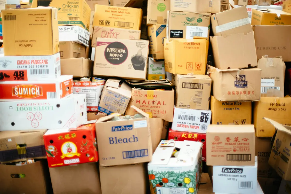 Assorted cartons of stock ready to be cleared